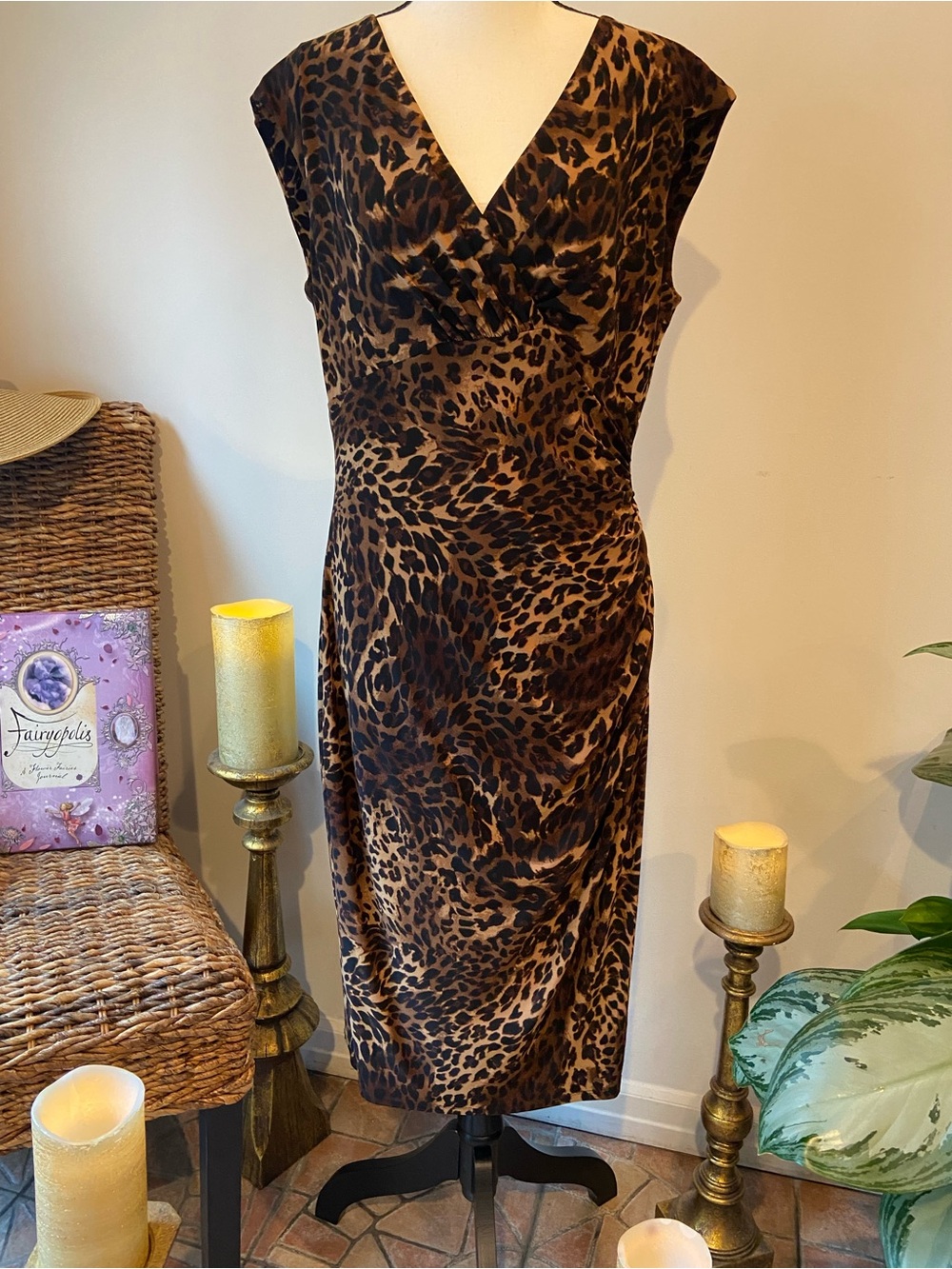 Ralph Lauren Leopard Print V-Neck Midi Dress - Brown & Black